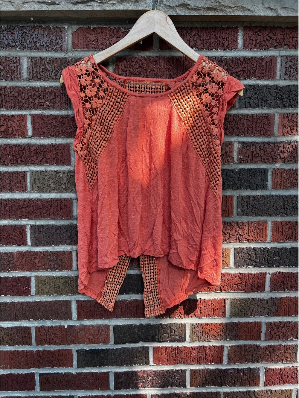 Burnt Orange Crochet Knit Sleeveless Open Back Tank Top